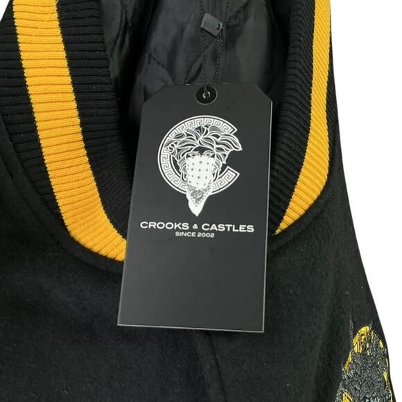 Crooks and Castles Varsity Jacket Men 5XL Black Yellow Letterman Snaps NEW - Picture 7 of 8
